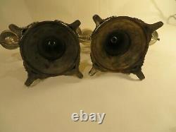 Pair of 3 Arm Candle Holder Candelabra Ornate Heavy Silver Tone Embossed Vintage