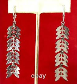 Pair of 3-Inch Vintage Articulated Sterling Silver Leaf Earrings With Marcasites