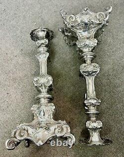 Pair of Antique Austrian Silverplate GAR. 15J Candlesticks 14 tall