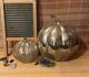 Pair Of Antique Mercury Glass Pumpkins 7 & 12 Vintage Hollow Silver