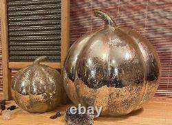 Pair of Antique Mercury Glass Pumpkins 7 & 12 Vintage Hollow Silver