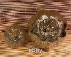 Pair of Antique Mercury Glass Pumpkins 7 & 12 Vintage Hollow Silver