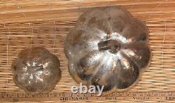 Pair of Antique Mercury Glass Pumpkins 7 & 12 Vintage Hollow Silver