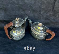 Pair of Antique Vintage England Georgian Style Silver Plated Teapots Rare