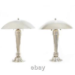 Pair of Art Deco Style Streamline Chrome Vintage Table Lamps