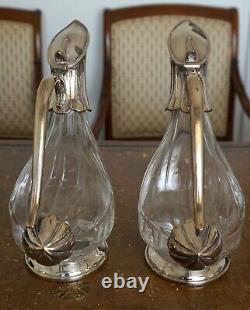 Pair of Beautiful Vintage Glass & Silver Wine Decanters from the 70s