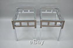 Pair of Chrome & Glass Mid Century Modern Rectangle End Table Vtg Baughman Style