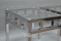 Pair of Chrome & Glass Mid Century Modern Rectangle End Table Vtg Baughman Style