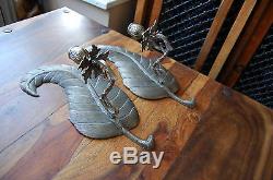 Pair of Decorative Art Silver Vintage Iron Metal Leaf Wall Mounted Candle Holder