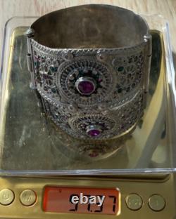 Pair of Handcrafted Afghan Tribal Pure Silver Bracelets Vintage Ethnic Jewelry