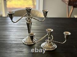 Pair of International Silver 3 Arm Weighted Candelabras Vintage