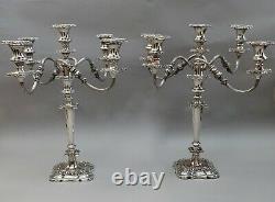 Pair of Large Ornate Vintage 5 Branch Candelabra 18 Silver Plated on Copper
