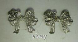 Pair of Large Vintage Barrera Silver Tone Bow Brooches / Pins
