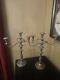 Pair Of Large Vintage Silver Plate 3 Arm Candelabra, Candlestick Floral Details