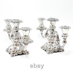 Pair of Ornate Vintage Danish Chrome Plated 3-Candle Candelabra Set Read