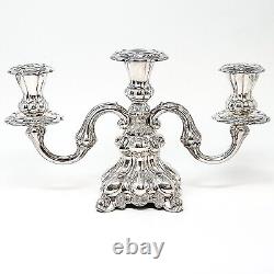 Pair of Ornate Vintage Danish Chrome Plated 3-Candle Candelabra Set Read