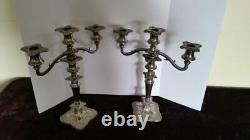 Pair of Ornate Vintage Silver Plated 2 Arm 3 Candlestick Holder Candelabra 9.25