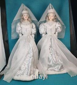 Pair of RARE Vintage Paper Mache Snow Queens White & Silver Costume 26 Tall