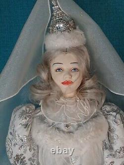 Pair of RARE Vintage Paper Mache Snow Queens White & Silver Costume 26 Tall