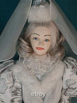 Pair of RARE Vintage Paper Mache Snow Queens White & Silver Costume 26 Tall