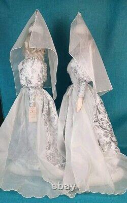 Pair of RARE Vintage Paper Mache Snow Queens White & Silver Costume 26 Tall