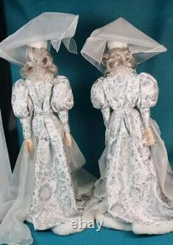 Pair of RARE Vintage Paper Mache Snow Queens White & Silver Costume 26 Tall