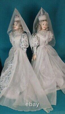 Pair of RARE Vintage Paper Mache Snow Queens White & Silver Costume 26 Tall