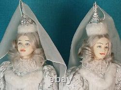 Pair of RARE Vintage Paper Mache Snow Queens White & Silver Costume 26 Tall