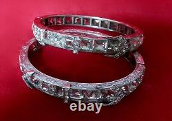 Pair of Rare Matching Vintage Art-Deco Sterling & Paste 3/8 Inch Wide Bangles