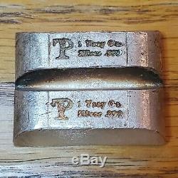 Pair of Rare P Mint Poured 1 Troy oz Silver Bars still attached Vintage Old