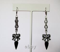 Pair of Rare Vintage 3-Inch Sterling Silver & Marcasite Earrings/Hippie/Boho
