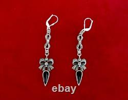 Pair of Rare Vintage 3-Inch Sterling Silver & Marcasite Earrings/Hippie/Boho