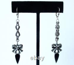 Pair of Rare Vintage 3-Inch Sterling Silver & Marcasite Earrings/Hippie/Boho