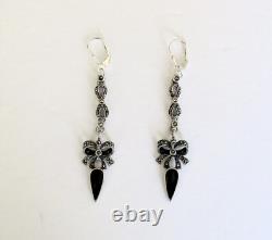 Pair of Rare Vintage 3-Inch Sterling Silver & Marcasite Earrings/Hippie/Boho
