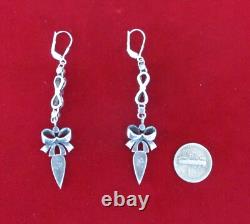 Pair of Rare Vintage 3-Inch Sterling Silver & Marcasite Earrings/Hippie/Boho