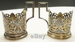 Pair of Russian. 875 Silver Glass Cup Holders / Vintage Niello Gilt 155.5g