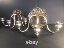 Pair of Silver plated wall scones/Art Nouveau/3 branches/Brackets/Candle Holder