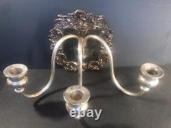 Pair of Silver plated wall scones/Art Nouveau/3 branches/Brackets/Candle Holder