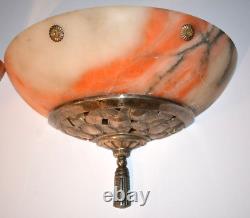 Pair of Silvered Bronze & Alabaster Wall Sconces Art Deco Vintage Light Fixtures