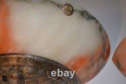 Pair of Silvered Bronze & Alabaster Wall Sconces Art Deco Vintage Light Fixtures