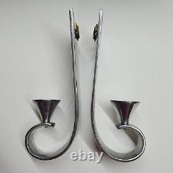 Pair of Silvertone Aluminum 10 Candle Wall Sconces Vintage Art Deco Scroll