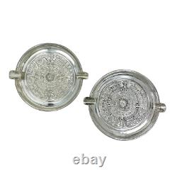 Pair of Sterling Silver Aztec Calendar Ashtrays 925 Unused Patina Vintage Decor