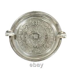 Pair of Sterling Silver Aztec Calendar Ashtrays 925 Unused Patina Vintage Decor