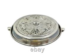 Pair of Sterling Silver Aztec Calendar Ashtrays 925 Unused Patina Vintage Decor