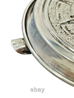 Pair of Sterling Silver Aztec Calendar Ashtrays 925 Unused Patina Vintage Decor