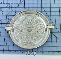 Pair of Sterling Silver Aztec Calendar Ashtrays 925 Unused Patina Vintage Decor