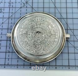 Pair of Sterling Silver Aztec Calendar Ashtrays 925 Unused Patina Vintage Decor