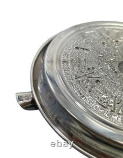 Pair of Sterling Silver Aztec Calendar Ashtrays 925 Unused Patina Vintage Decor