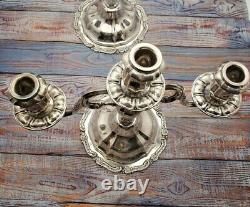 Pair of Sterling Silver Candelabras, Imperial Camusso, 3-light Vintage Peru