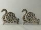 Pair Of Swan Paper Napkin Holders Silver 800 Floral Decorated Rare Vintage